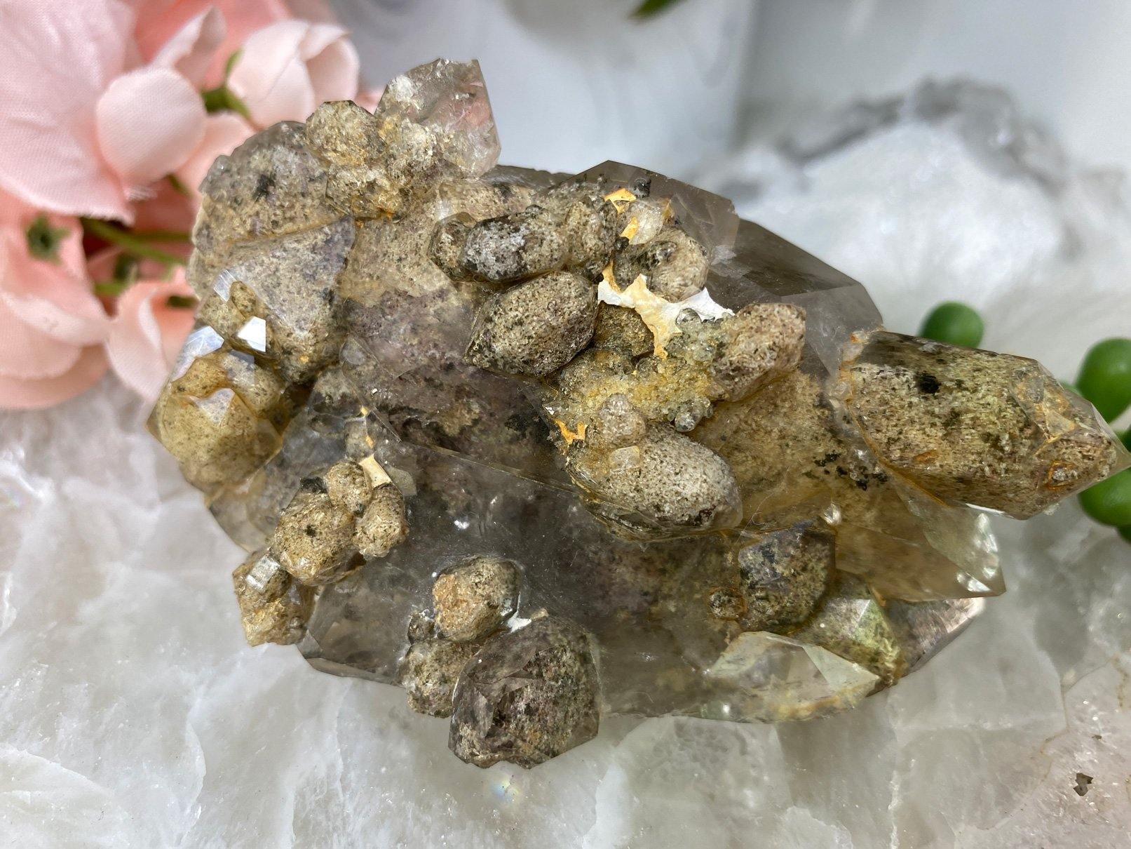 Lodolite garden quartz crystal cluster