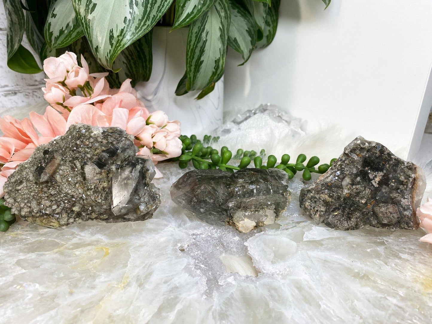 Lodolite garden quartz crystal clusters