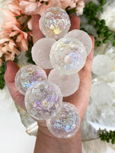 Load image into Gallery: Contempo Crystals - Milky-Aura-Quartz-Crystal-Sphere-Carved-Like-Moon-Surface - Image 2