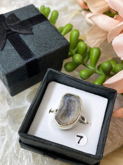 Natural-Occo-Agate-Geode-Sterline-Silver-Crystal-Rings