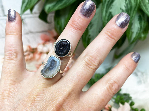    Natural-Occo-Agate-Geode-Sterline-Silver-Crystal-Rings