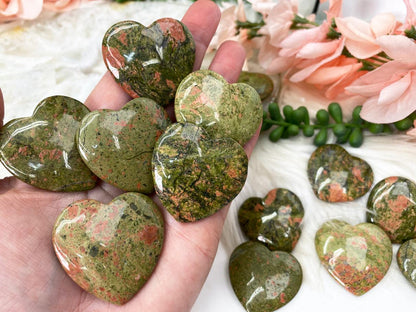    Orange-Green-Unakite-Jasper-Heart-Crystals