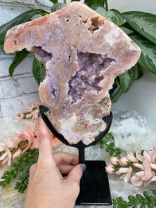 Contempo Crystals - Pink-Amethyst-Geode-Crystal-on-Metal-Stand - Image 2
