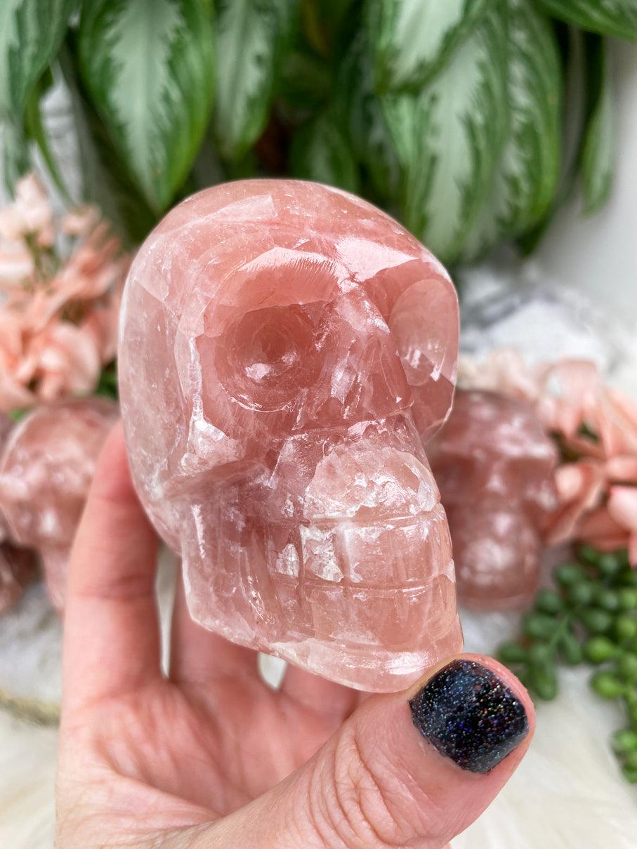     Pink-Calcite-Skull-Carving