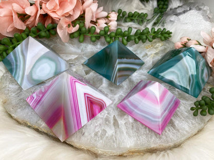 Pink-Green-Dyed-Agate-Pyramids