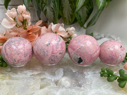 Pink-Rhodonite-Spheres-from-Peru