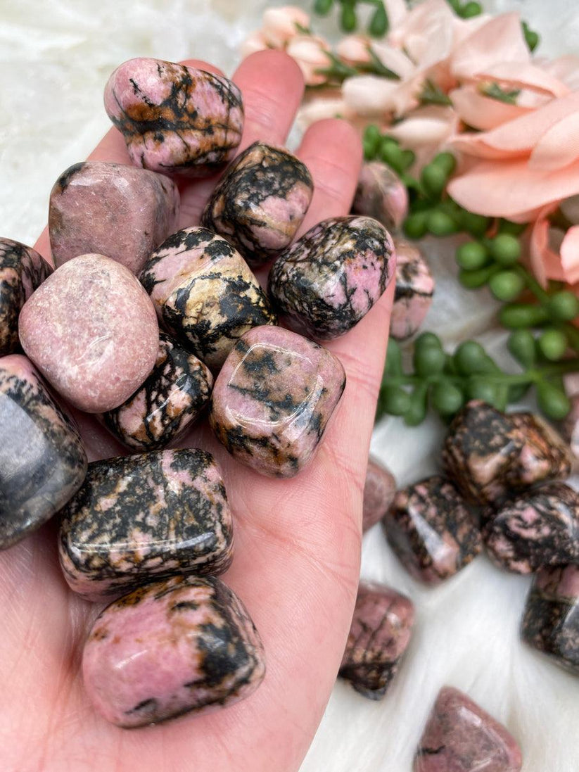 Turquoise Rhodnckeite Tumbled Rhodonite - Pink & Black Rhodonite Stones – Contempo Crystals