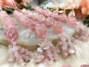 Contempo Crystals - Pink-Woven-Tumbled-Rose-Quartz-Hanging-for-Sale - Image 4