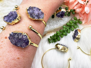 Contempo Crystals - Purple-Amethyst-Bracelet-Gold-Metal-Cuff - Image 3
