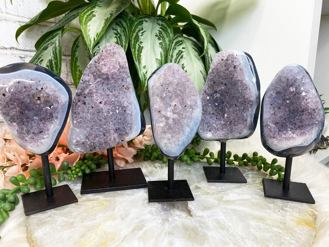 Contempo Crystals -    Purple-Amethyst-Cluster-Black-Edge-Agate-Geode-Crystal-Clusters - Image 1