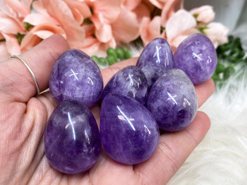 Purple amethyst crystal egg carvings
