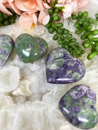 Peruvian-Bolivianite-Crystal-Hearts-with-Fluorite-Serpentine-Stones