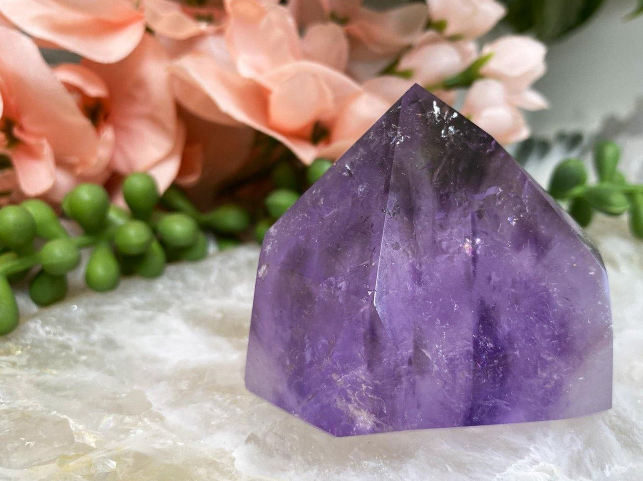 Purple phantom amethyst crystal point