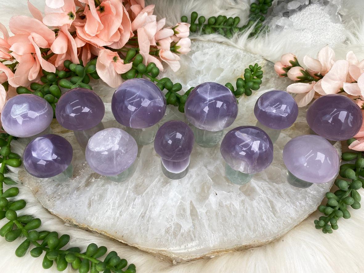 Purple and Green Fluorite Crystal Mushrooms