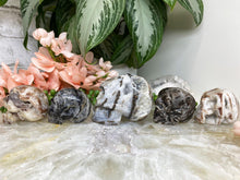 Load image into Gallery: Contempo Crystals - These adorable and unique skull carvings are Druzy Quartz mixed with Sphalerite. - Image 10