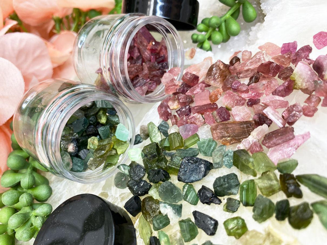 Contempo Crystals - Raw-Green-Pink-Tourmaline-Crystal-Jars-for-Sale - Image 1