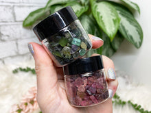 Load image into Gallery: Contempo Crystals - Raw pink green tourmaline crystals in gift jar - Image 2