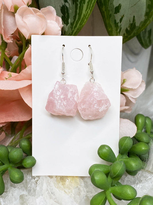 Raw-Amethyst-Tourmaline-Rose-Quartz-Stone-Crystal-Earring-Pairs