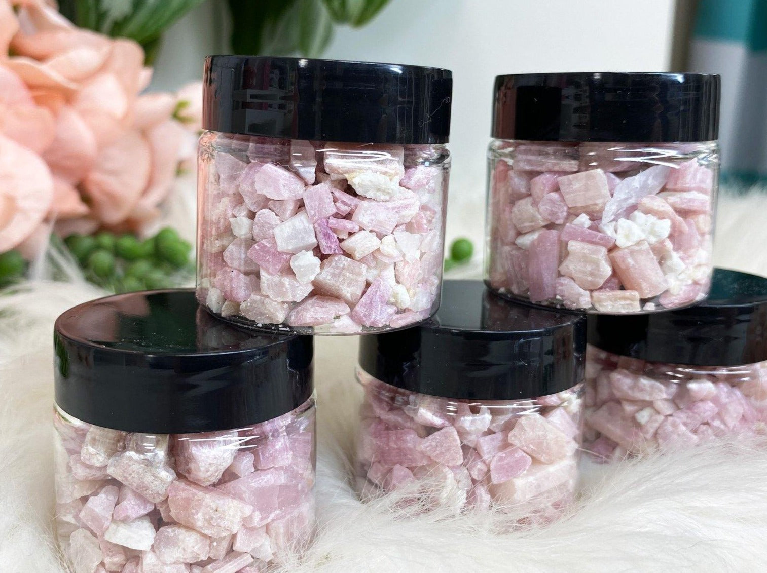 Raw pink tourmaline crystal chip jar for a great gift