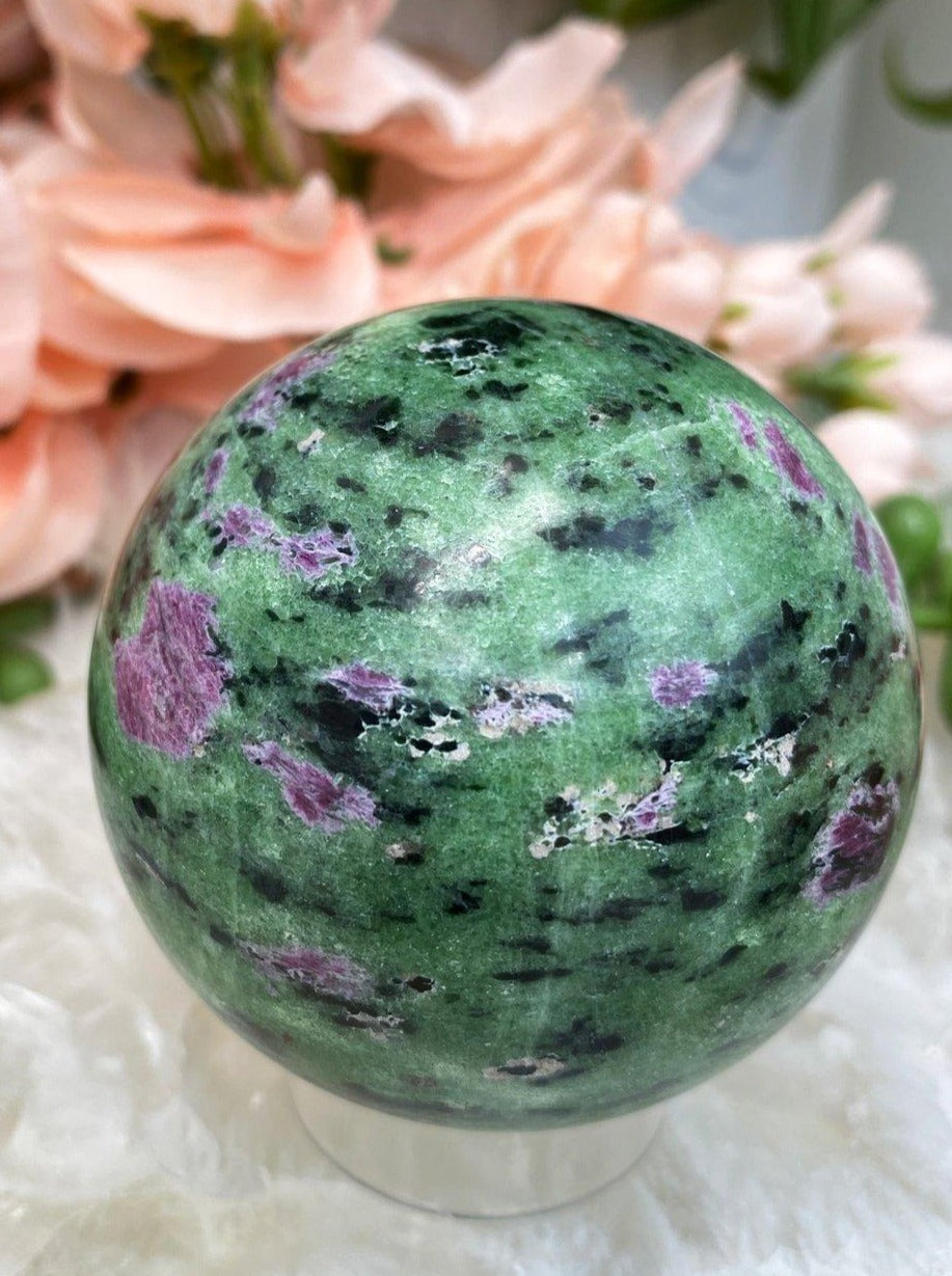    Red-Ruby-Zoisite-Green-Black-Speckled-Crystal-Spheres