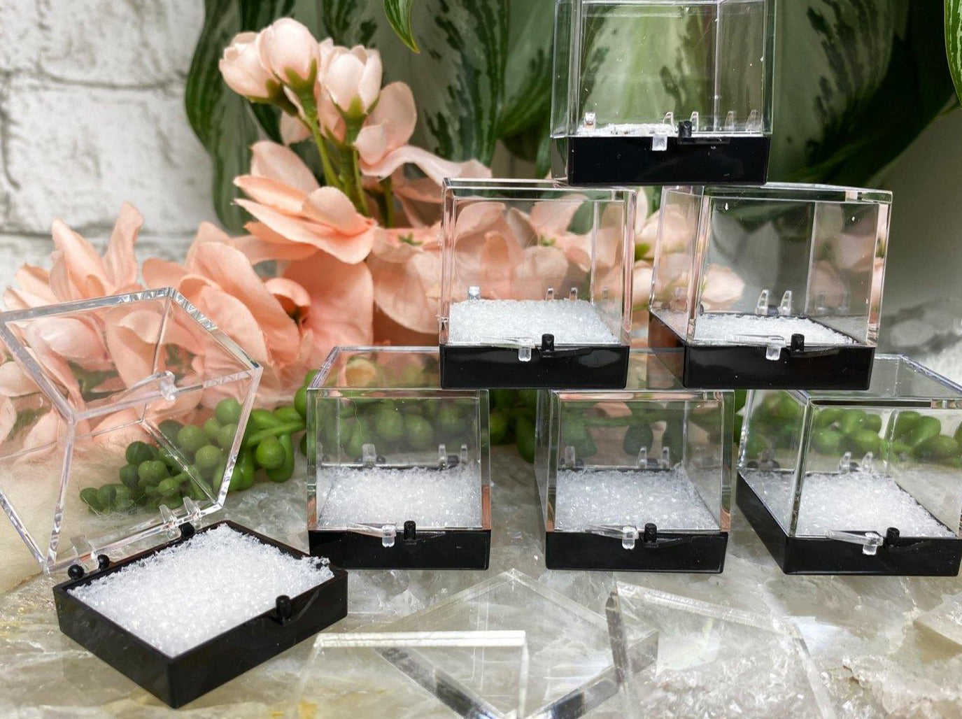 Small black clear plastic perky box display case for crystal mineral specimens