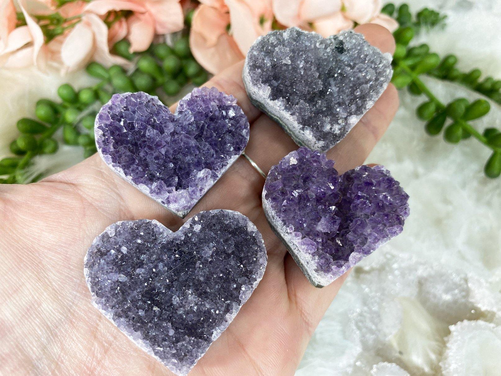 Small purple amethyst hearts for wire wrapping