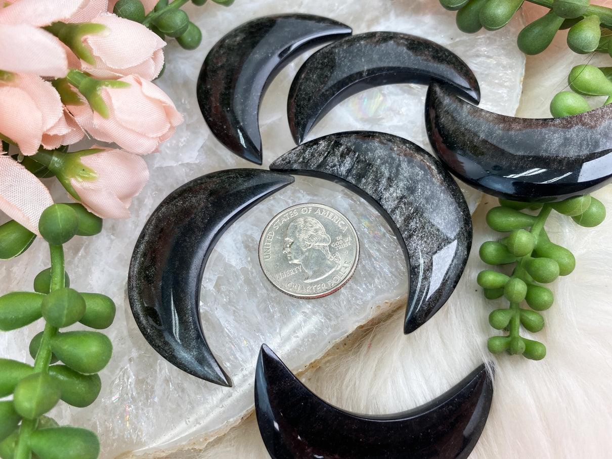 Silver obsidian/ order silver flash obsidian shaped moon bowl