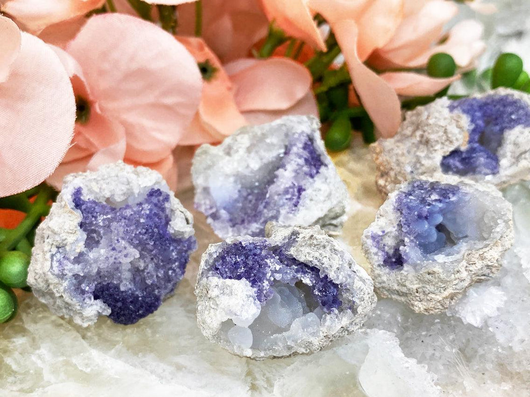 Contempo Crystals -    Small-White-Chalcedony-Purple-Fluorite-Spirit-Flower-Geodes - Image 1