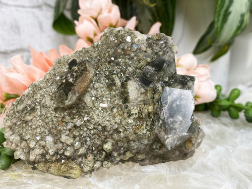 Sparkle lodolite quartz crystal cluster