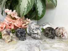 Load image into Gallery: Contempo Crystals - These adorable and unique skull carvings are Druzy Quartz mixed with Sphalerite. - Image 3
