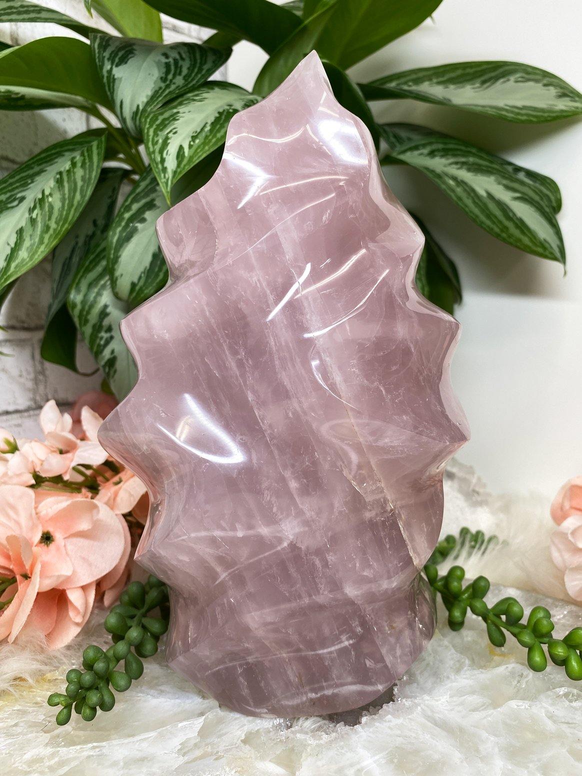 Standing-Lavender-Rose-Quartz-Flame-Crystal-Carving