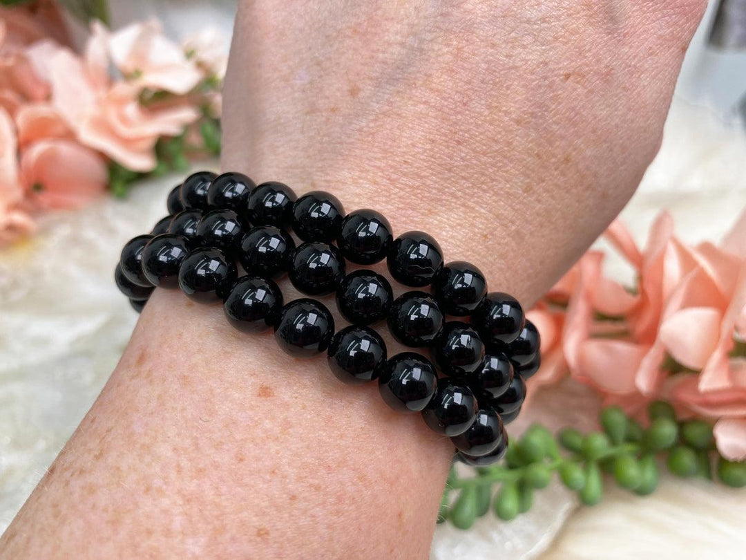 Contempo Crystals - Stretch-Black-Obsidian-Bracelet-8mm-crystal-beads - Image 1