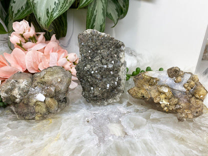 Tan green brown lodolite quartz garden clusters