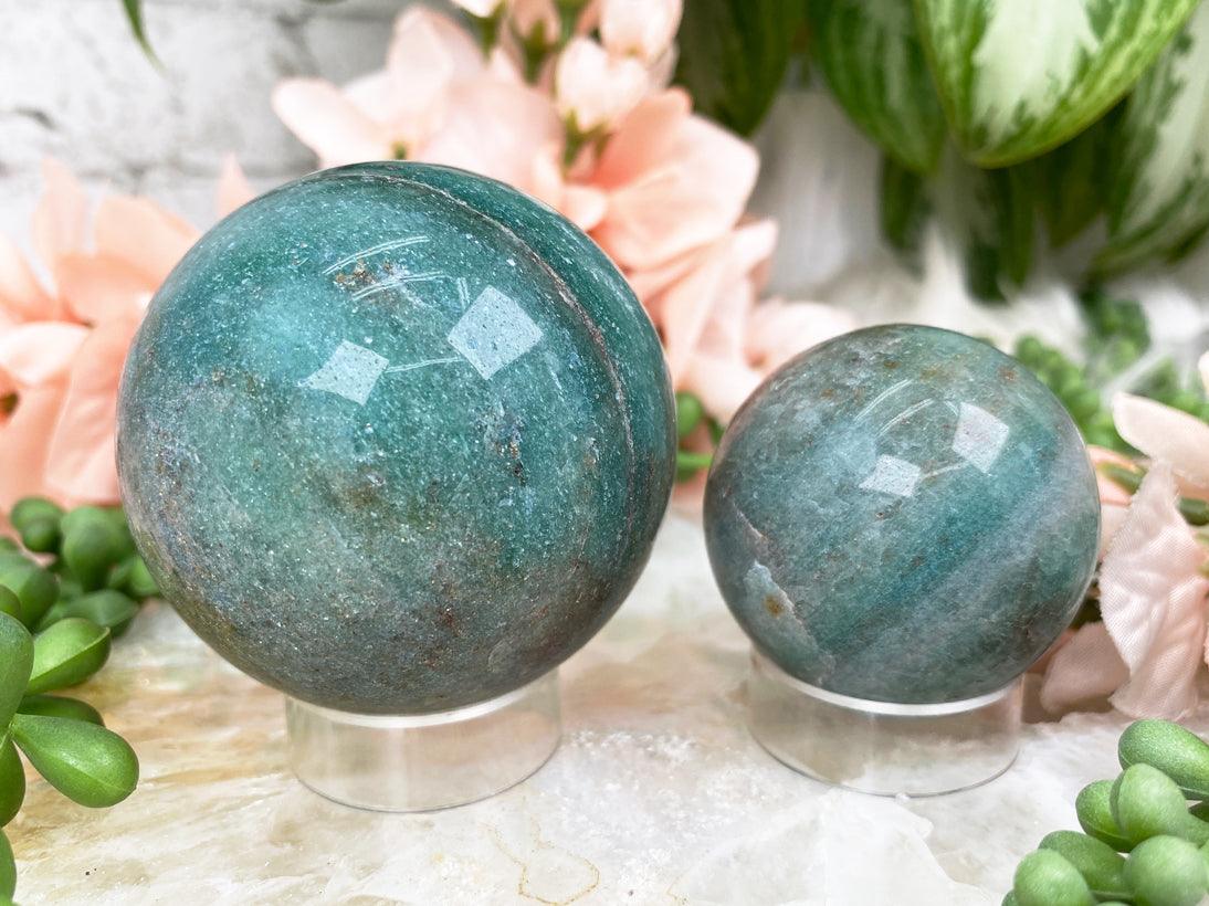 RARE top 77mm Glimmering Green Lepidolite Sphere