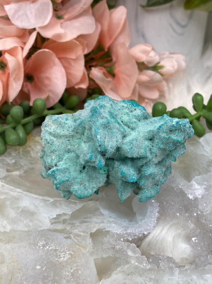 Teal-Blue-Kobyashevite-Crystal-with-Gypsum-Fur
