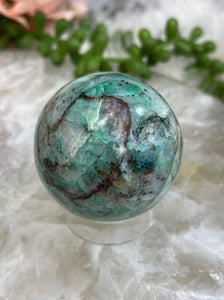 Contempo Crystals - Teal-Chrysocolla-Sphere-with-White-Quartz - Image 8