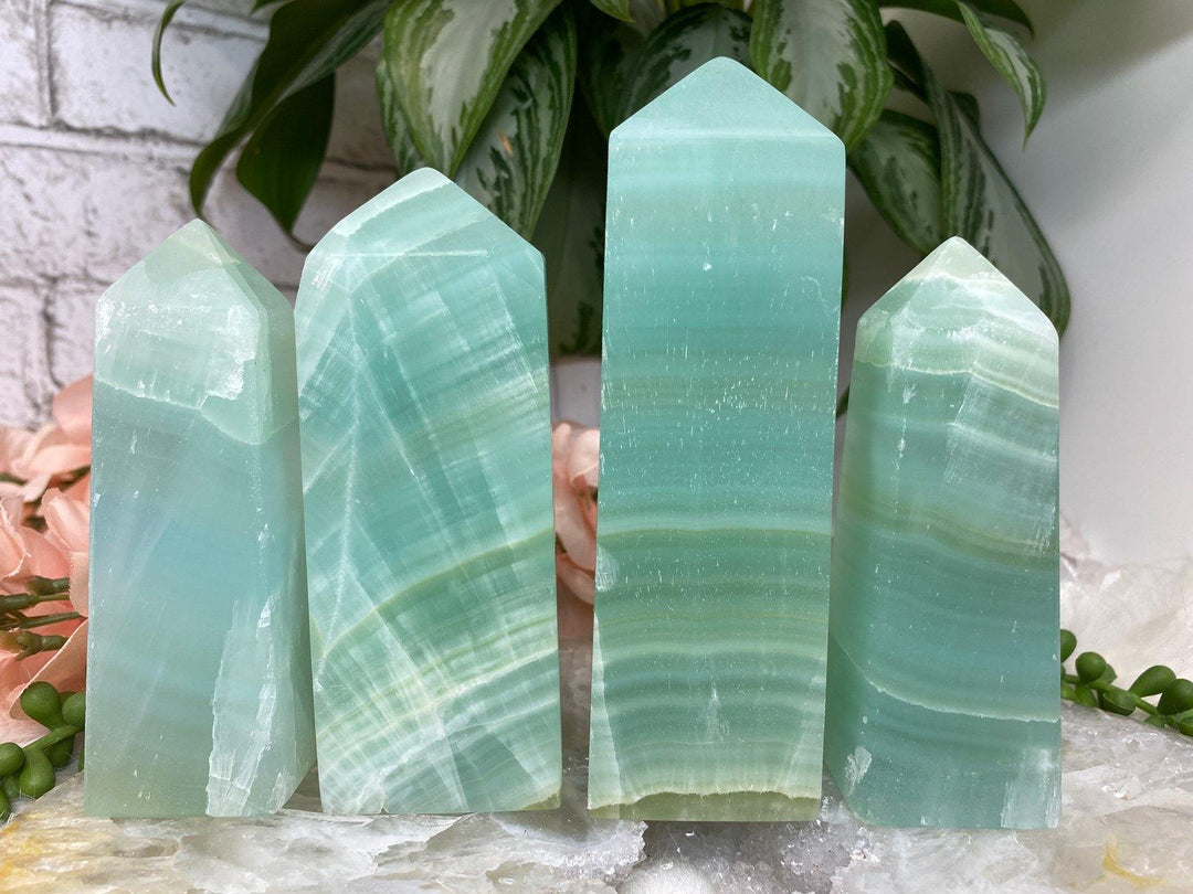 Contempo Crystals - Teal-Green-Pistachio-Calcite-Crystal-Obelisk-Points - Image 1