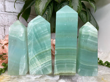 Load image into Gallery: Contempo Crystals - Teal-Green-Pistachio-Calcite-Crystal-Obelisk-Points - Image 1
