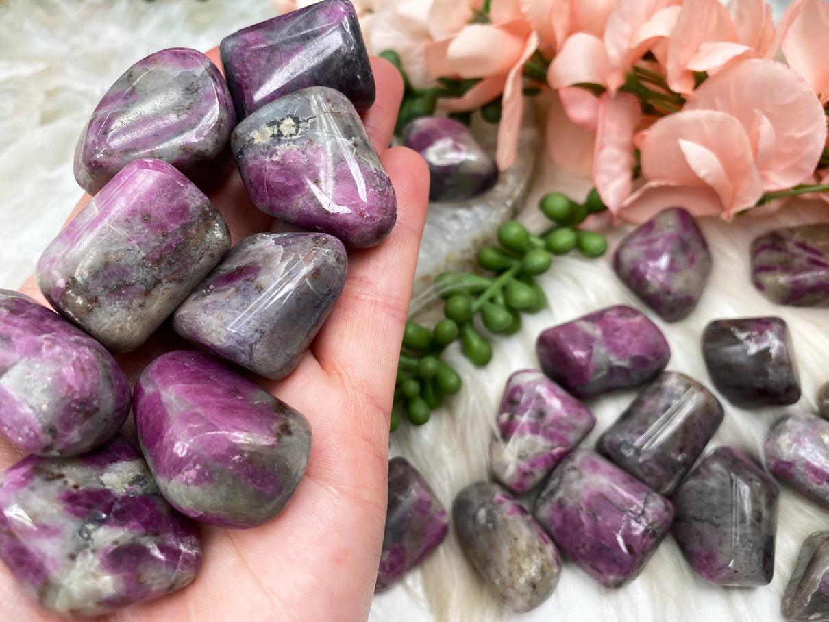 UV Tumbled Ruby Feldspar - Gray and Purple Stone