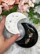 Load image into Gallery: Contempo Crystals - Black-White-Gold-Dot-Crescent-Moon-Jewelry-Dish - Image 3