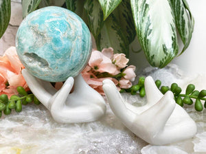 Contempo Crystals - White-Ceramic-Hand-Crystal-Sphere-Egg-Display-Stands - Image 1