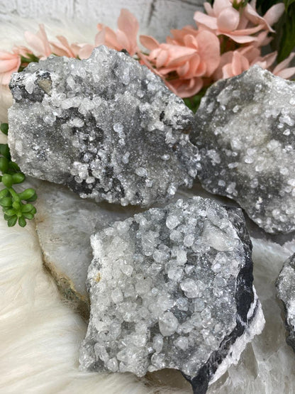 White Gray Sparkle Calcite Crystals