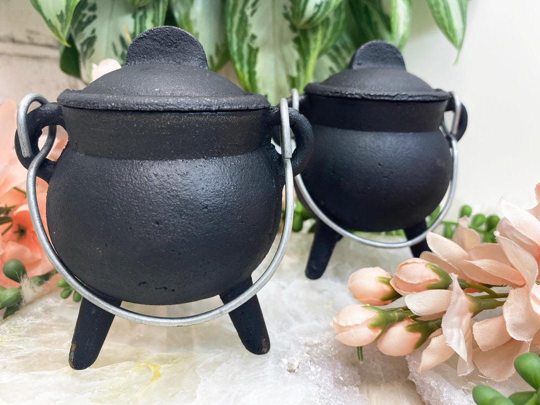 Contempo Crystals -    Witchy-Black-Cast-Iron-Cauldron-Pot-for-Buring-Incense - Image 1