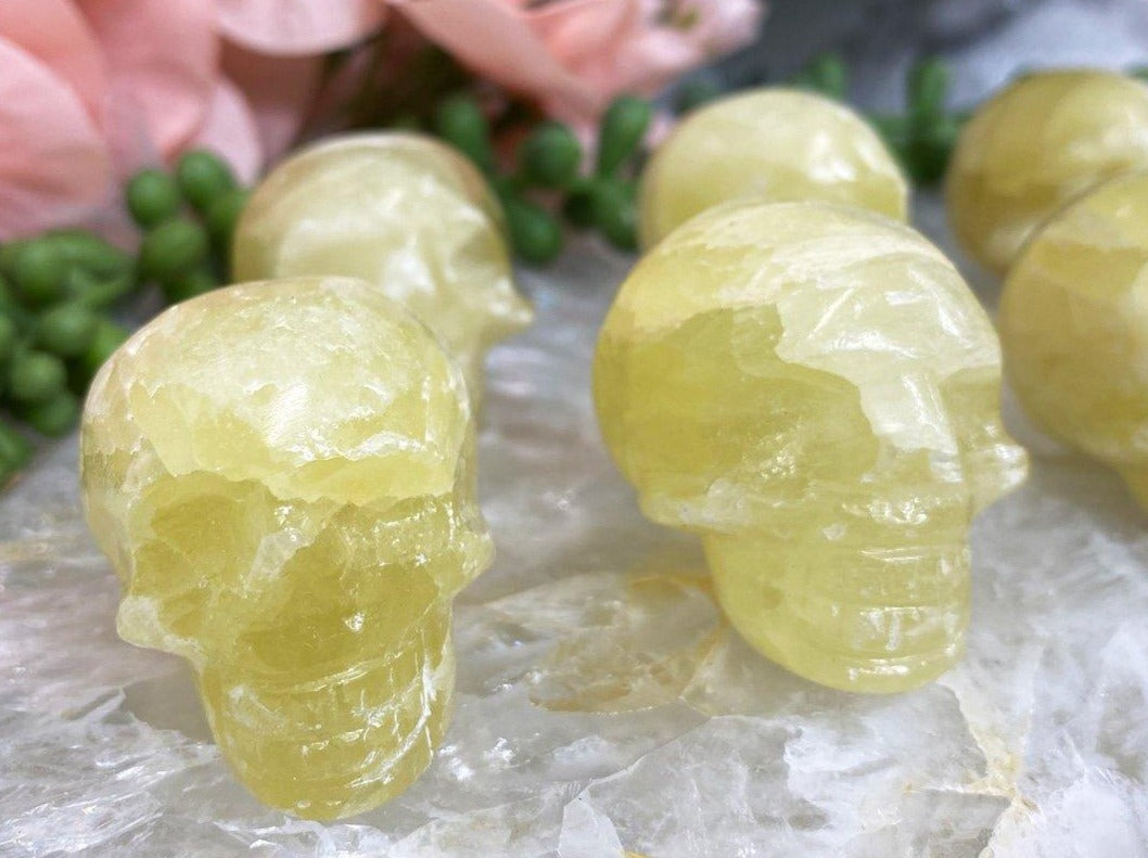 yellow lemon calcite crystal skulls