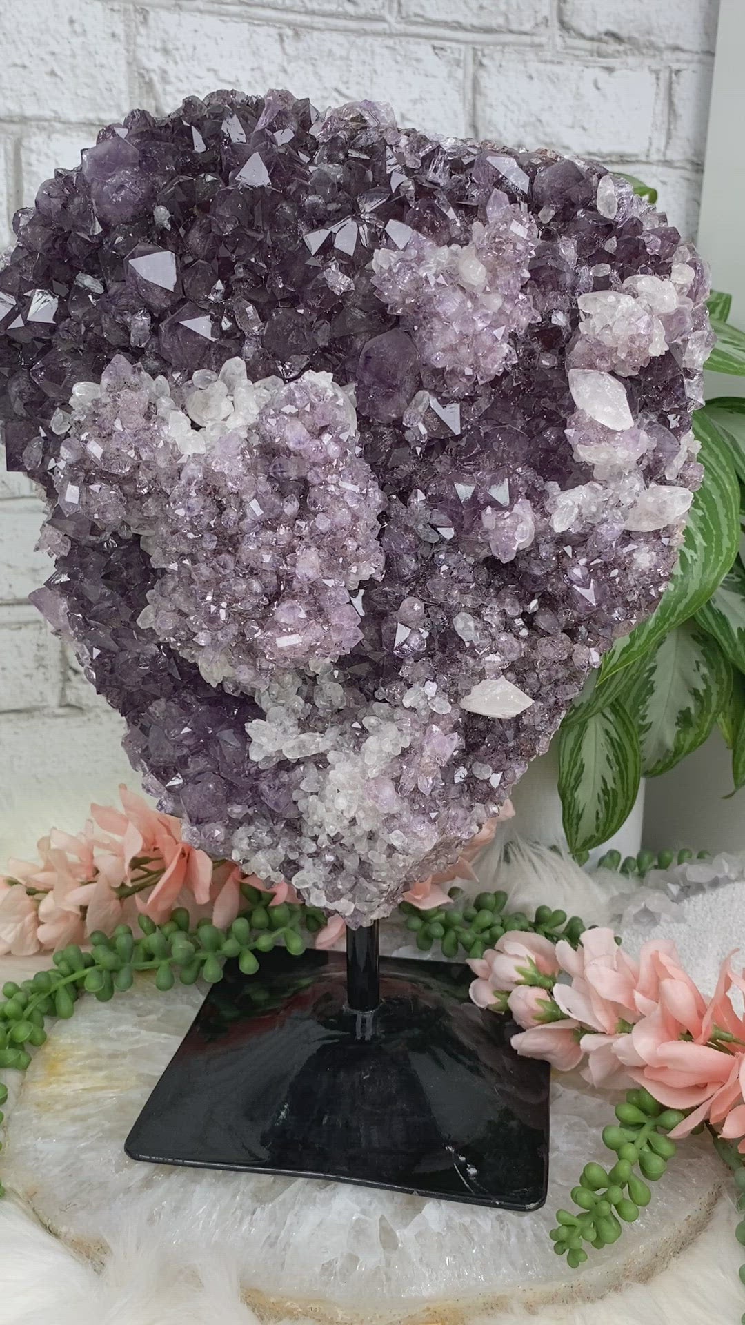 Large-Brazilian-Amethyst-Calcite-Cluster-on-Stand-for-sale