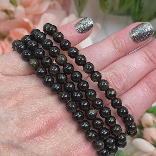 Gold-Sheen-Obsidian-Bracelet-6mm-Beads for sale