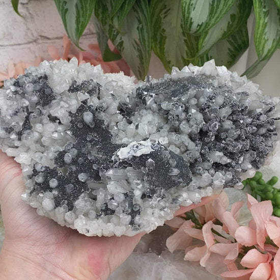 Large-Dalnegorsk-Quartz-Cluster-with-Gray-Hematite-Sphalerite-Video