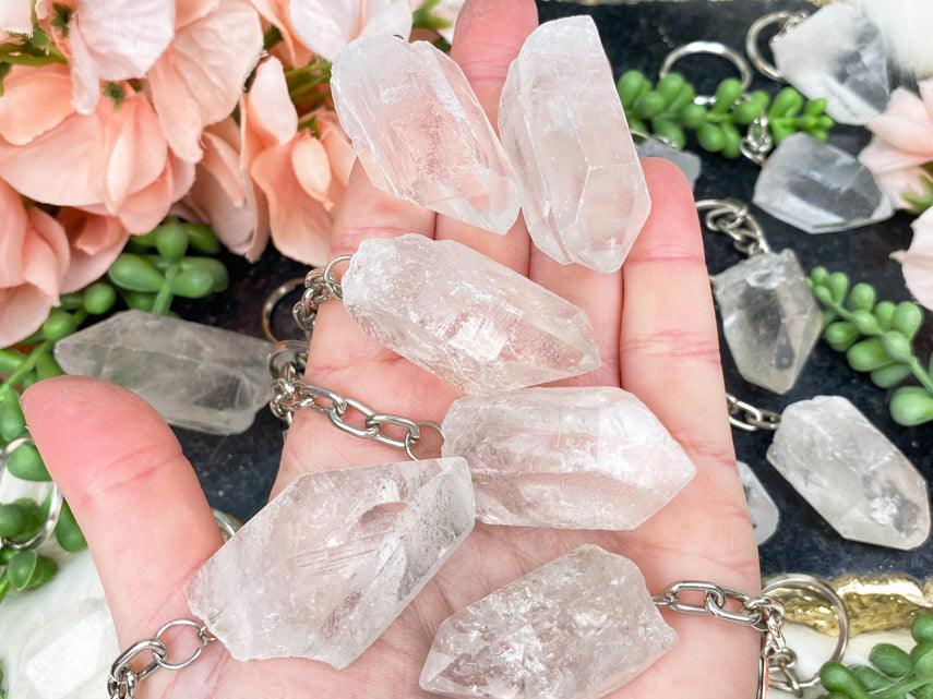 Key Quartz Point Quartz Keychain - Clear Quartz Point with Silver Chain – Contempo Crystals