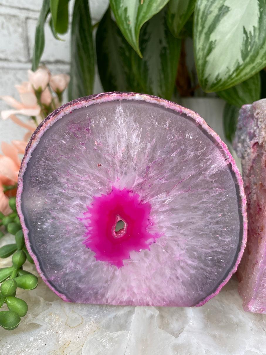Dyed Hot Pink Geode Candle Holders for Sale โ Contempo Crystals