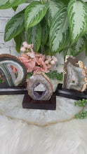 Load image into Gallery: Contempo Crystals - Green-Edge-Agate-Slices-on-Wood-Stands for sale - Image 4
